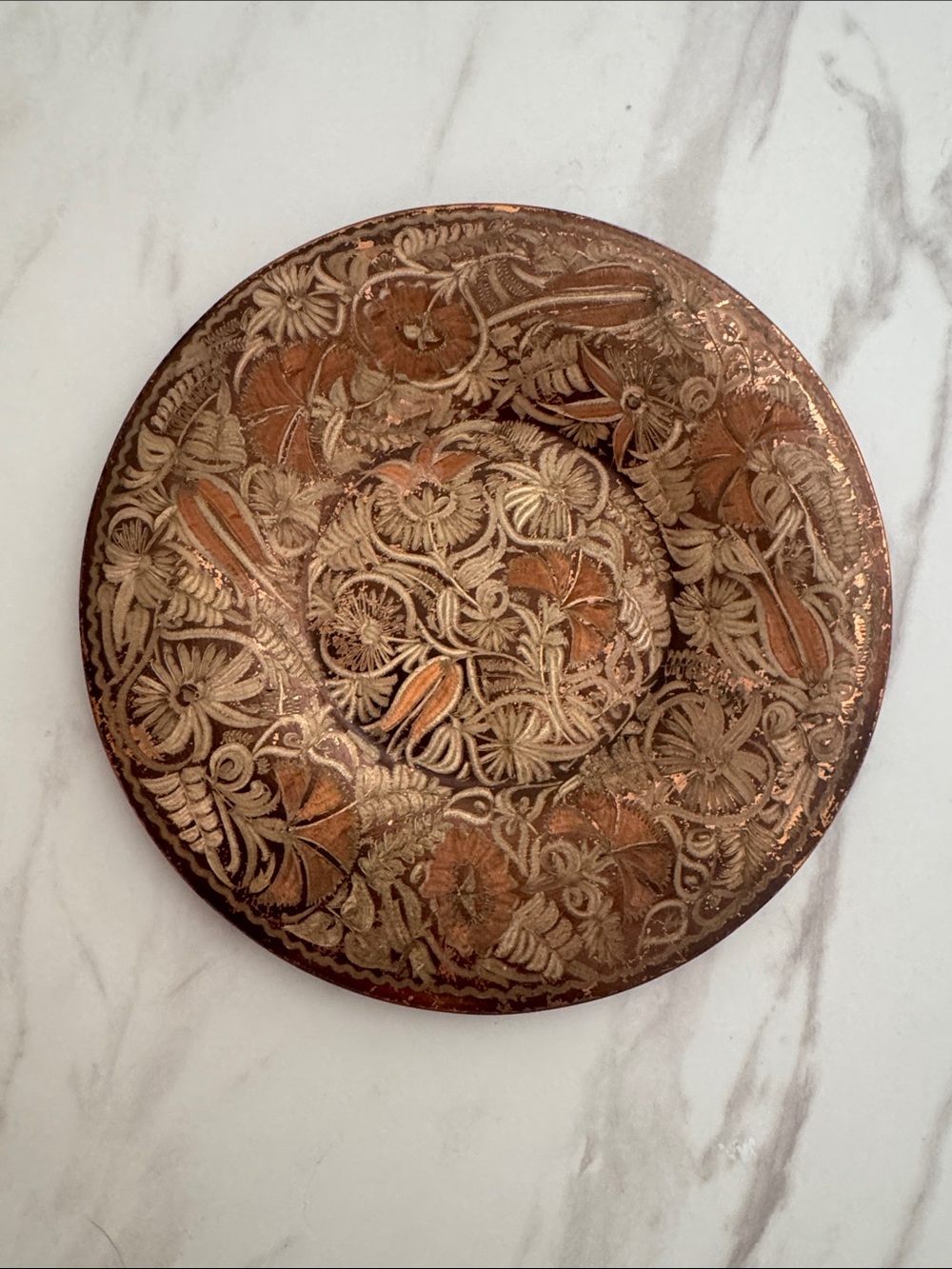 Vintage Erzincanlılar Turkish Handmade Copper Wall Plate Istanbul Floral